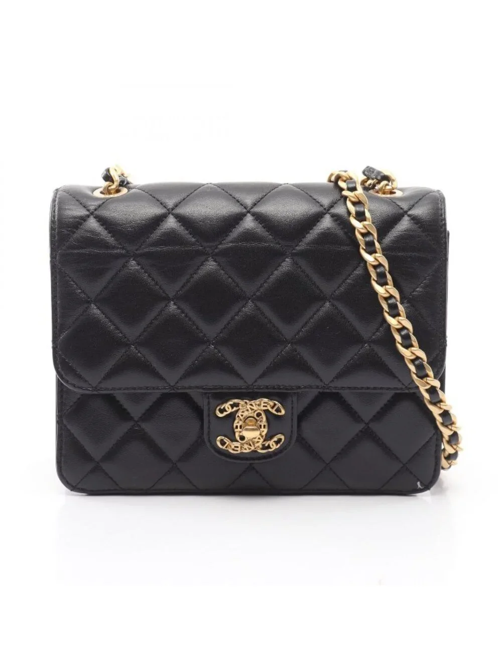 Chanel Shoulder Bag Quilted Black Lambskin Small Flap Chain